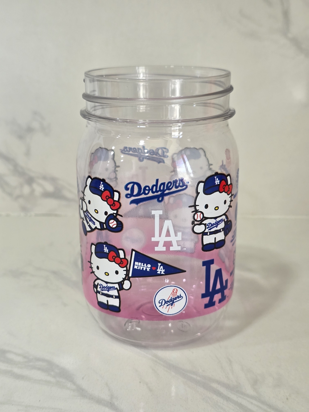 LA Dodgers x Hello Kitty Pink Logo Mason Jar Cup